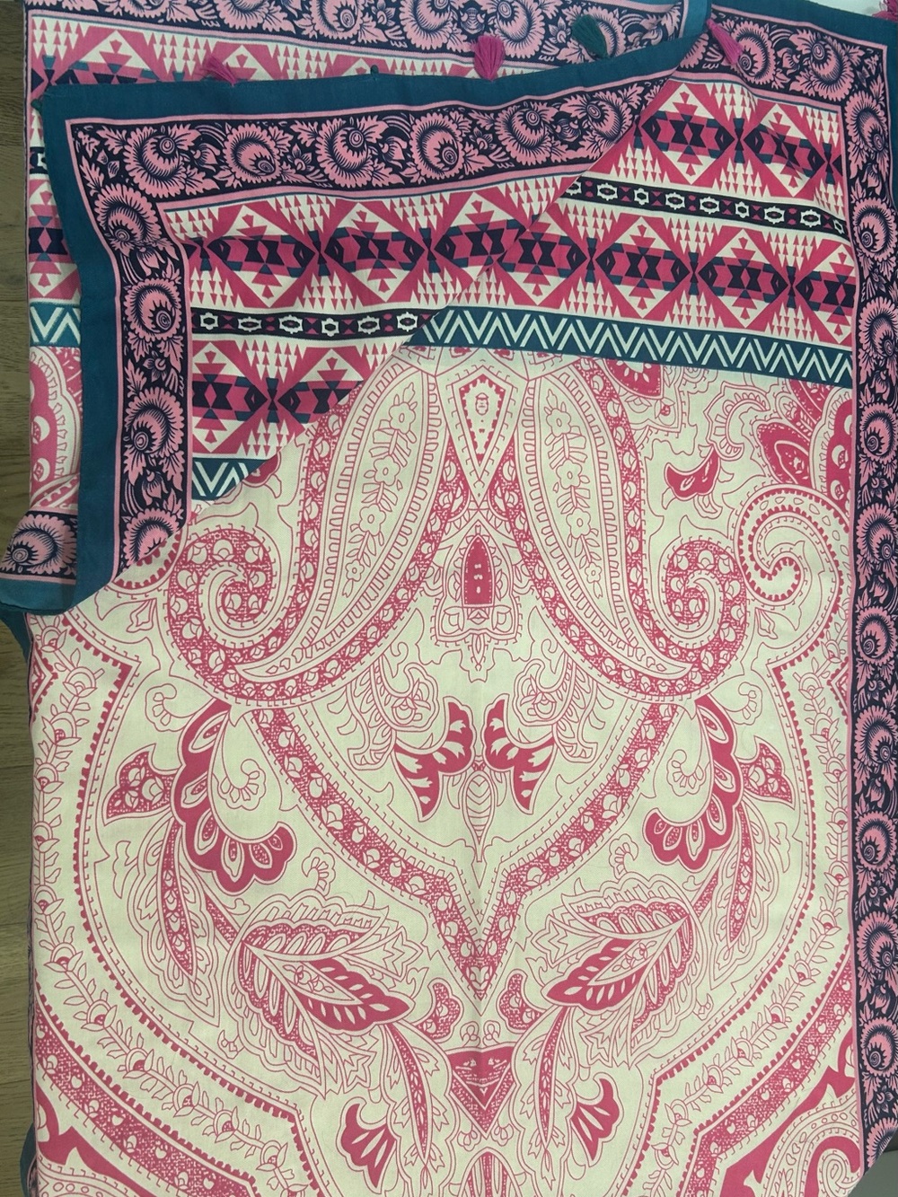Stylish Pink Paisley Cotton scarf, acrylic blend, warm 72 by 26 with tassels